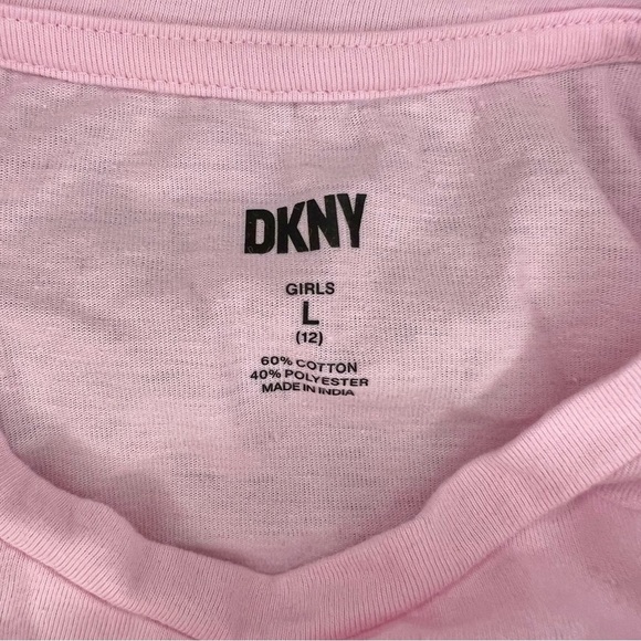 DKNY Pink with Silver Metal Stud Tee, Gathered Sleeve, Girls 12 - Picture 5 of 5